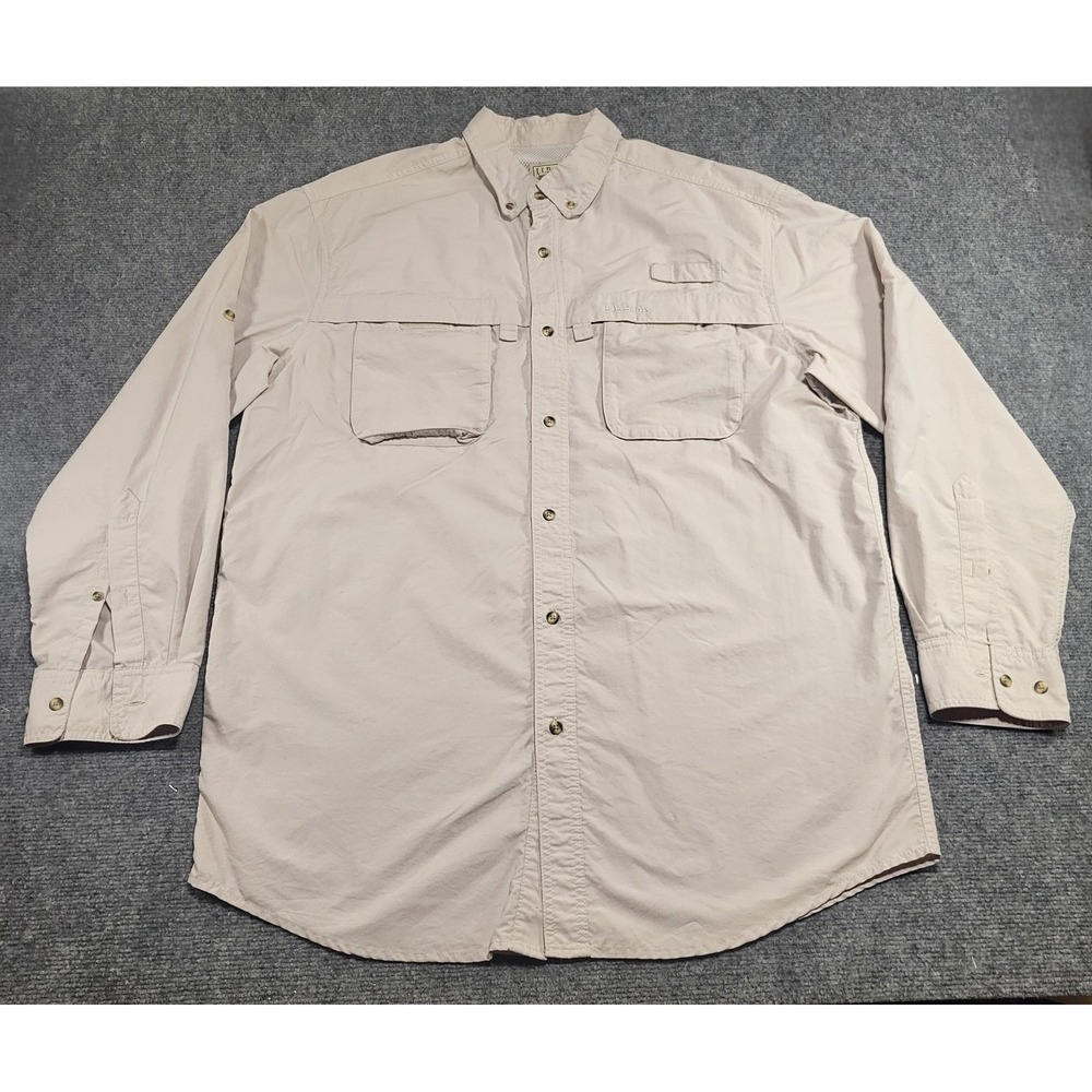 L.L. Bean Vented Fishing/Hiking Long Sleeve Beige T-Shirt Men's Size Large